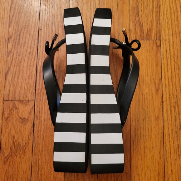 Kate Spade New York Black White Stripe Platform Wedge Flip Flops 9M Summer RHETT - Picture 3 of 9